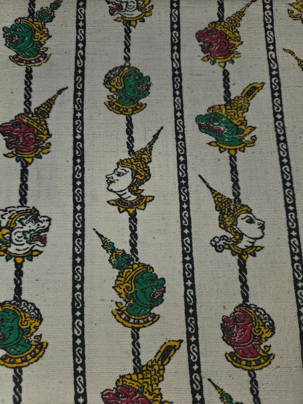 Vintage Balinese Hand-Printed Barkcloth Fabric  l Temple Dancer 2 Yards